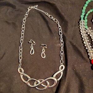 Elegant Silver Infinity Necklace and Earring Set